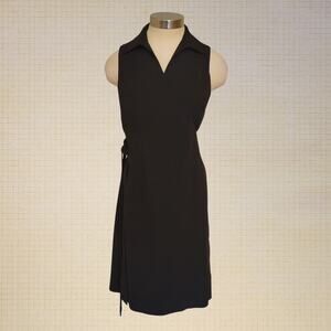 Black Sleeveless Wrap Dress Collared V Neck Ann Taylor Size 6P Business Casual